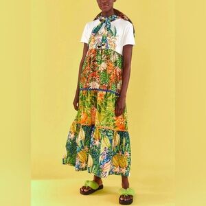 FARM RIO Caipirinha Floral Midi T-shirt Dress AMAZON Tropical Print Vacation